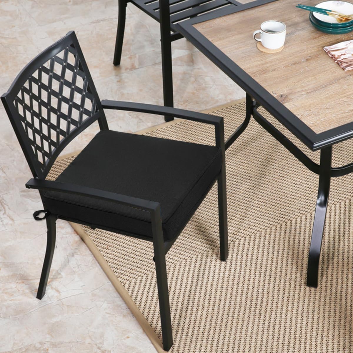 FUNHOME Outdoor Chair Cushions 18"x18"x2.5" Set of 2,Water Reistant Patio Chair Cushion with Zipper&Ties,18x18 Inch Square Seat Cushion for Garden Furniture Chairs(Black)