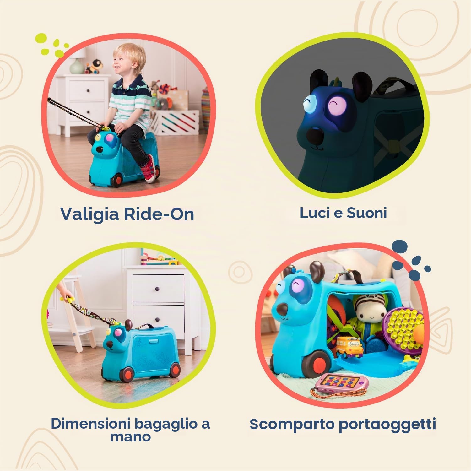 B. toys - Sul Gogo - Woofer - Giocattolo cavalcabile - Valigia cavalcabile - Valigie per bambini - Spazio di archiviazione per il viaggio - 2 anni +