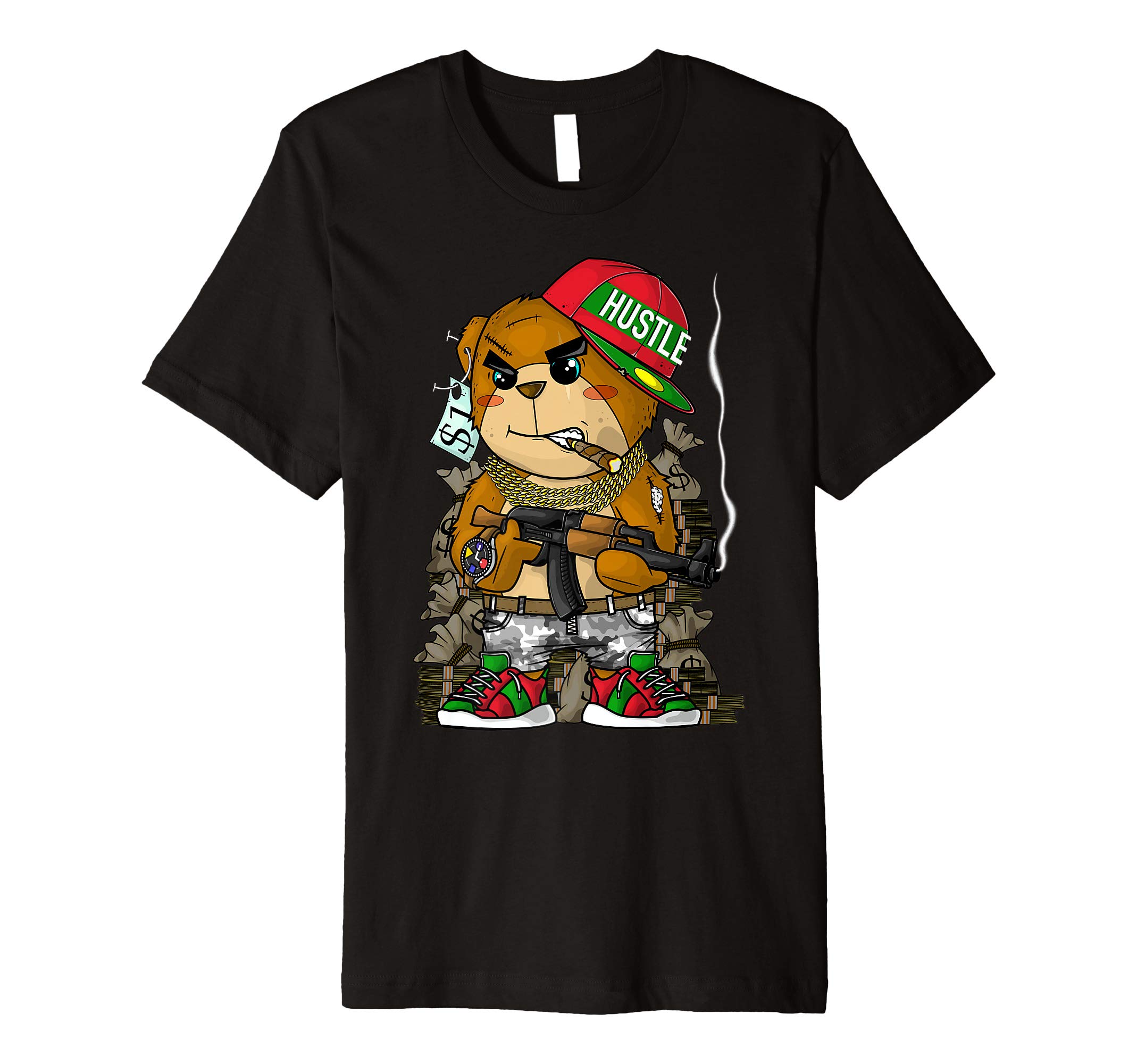 Zazzy Hustle 247 Gang ShirtsHustle Hard Teddy Bear AK47 Clothing Men Entrepreneur Gift Premium T-Shirt