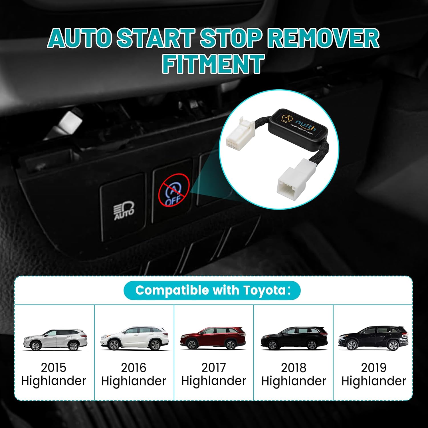 NuIth Auto Start Stop Eliminator Fits for 2015-2019 Toyota Highlander, Highlander Auto Start Stop Delete Cable A-Off Deactivating Wire Harness