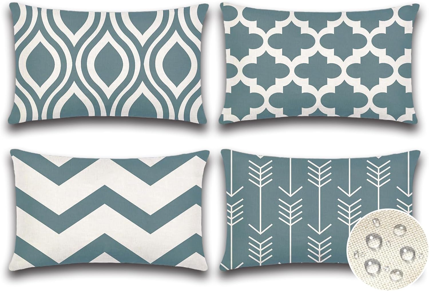 OTOSTAR Pack of 4 Outdoor Waterproof Throw Pillow Covers 12x20 Inch Decorative Outdoor Pillow Covers Garden Modern Grey Geometric Cushion Cases for Patio Furniture Couch Ten Bench (Grey)