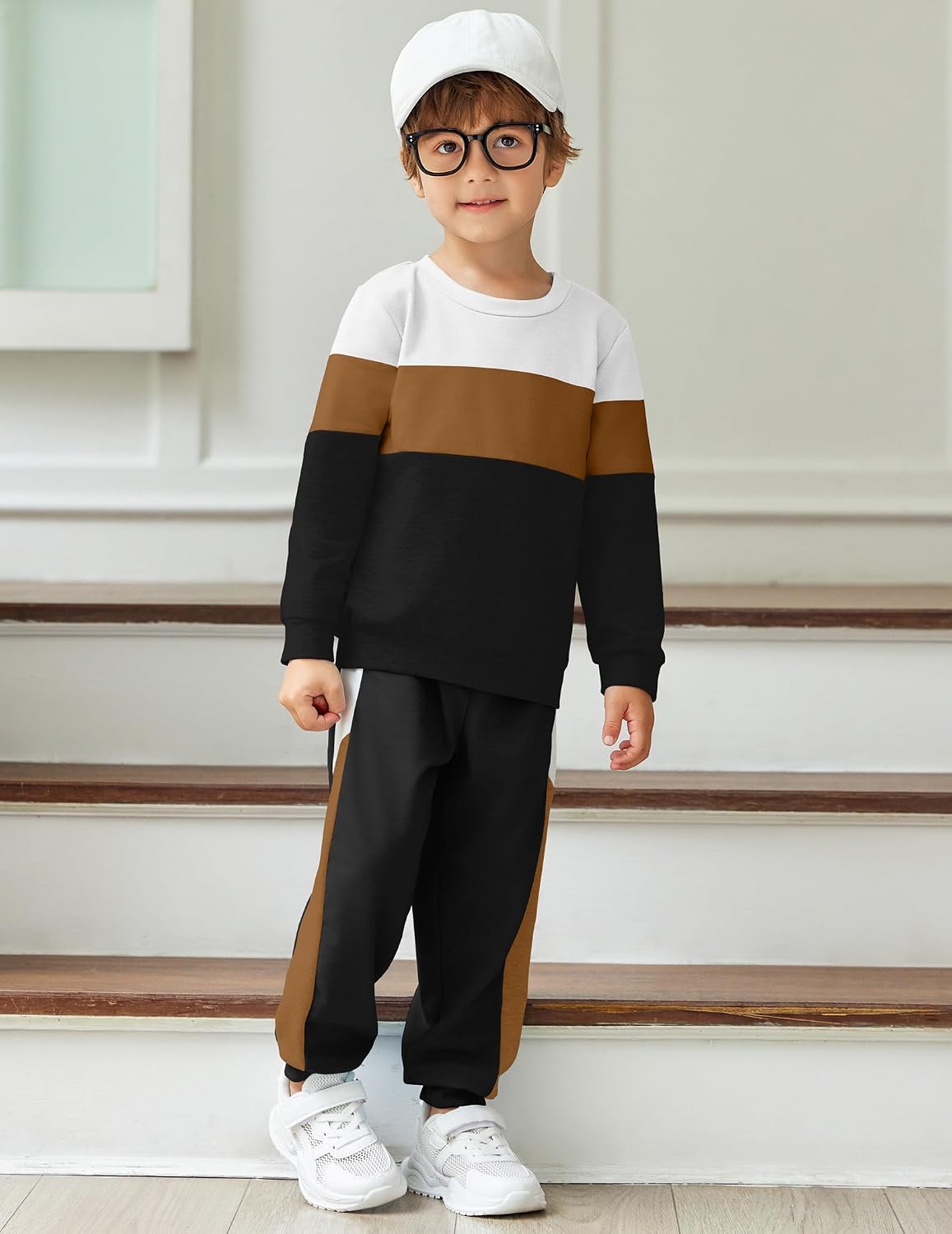 Arshiner Boys Clothes Color Block Sweatshirt & Casual Pants 2Pcs Fall Winter Outfits Set for Kids 2-12 Years