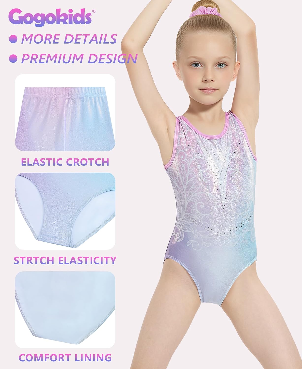 Gogokids Girls Gymnastics Leotard 3 Pcs Sparkly Activewear Set with Shorts image 5