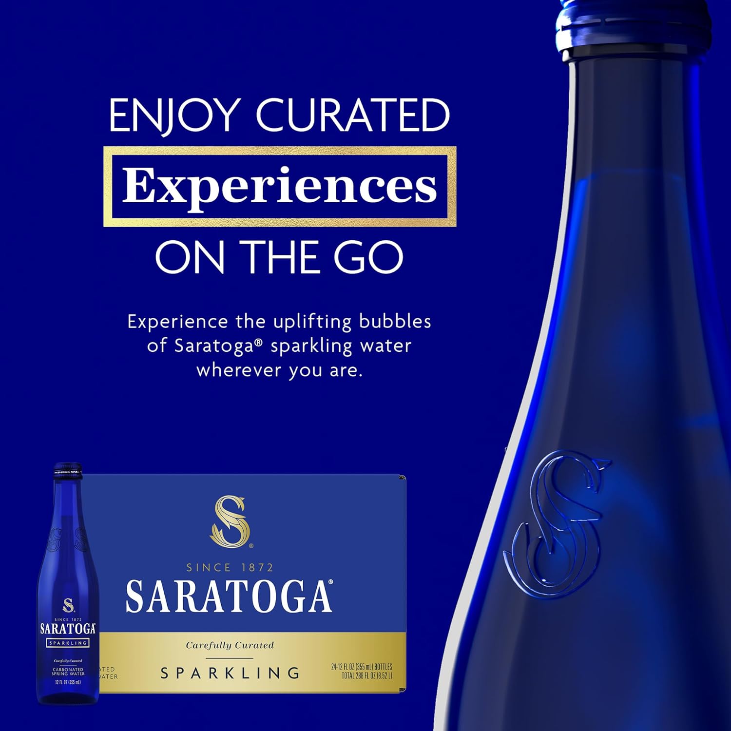 Saratoga Sparkling Water Bottles, 24-Pack - Carbonated Spring Bottled Water - Glass Bottles - 12 Fl Oz