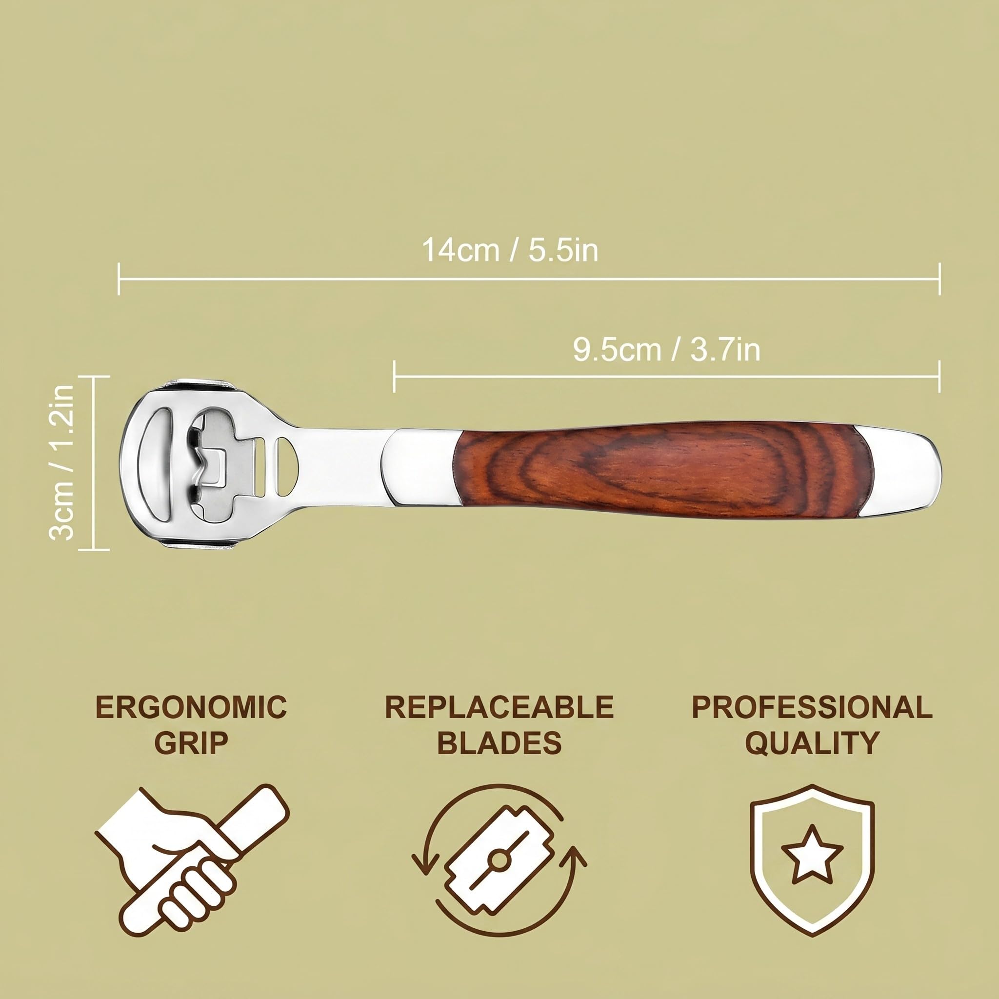 1 Kit per Pedicure con 10 Lame, Raschietto per Rimuovere Calli e Pelle Morta, Manico in Legno, Kit per la Cura dei Piedi Professionale, Rimuove Calli e Duroni, per Cura Personale e Salone