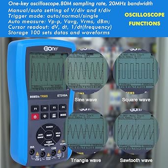 EONE ET310A Computer Oscilloscope Multimeter, PC Connectable, Handheld Digital USB Oscilloscopes Kit Multimeters, 80M Sampling Rate 20MHz Bandwidth, Automatic Waveform Capture