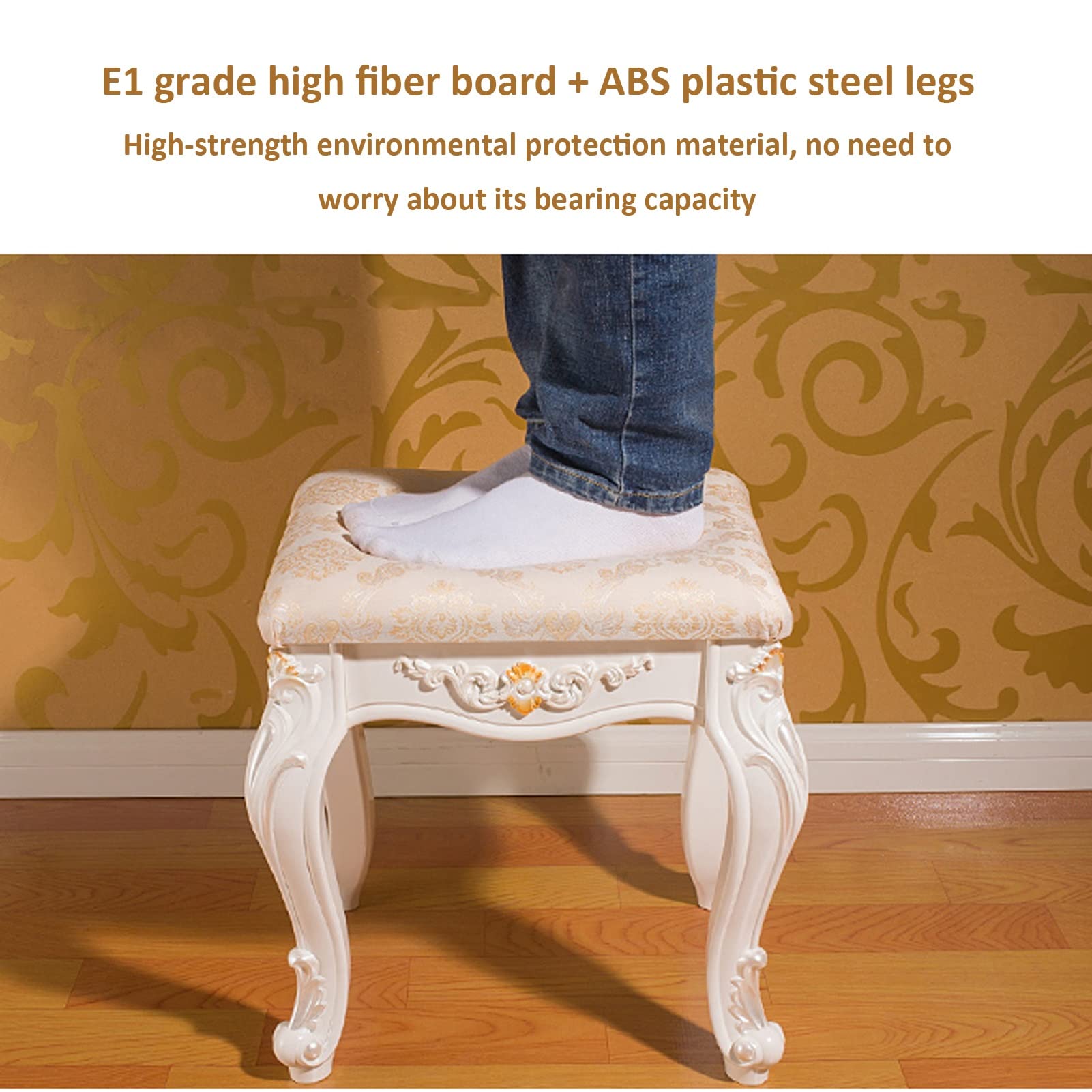 Sgabello da toeletta con spesso cuscino imbottito per trucco, pianoforte, bagno, camera da letto, seduta in plastica ABS per comfort e durata