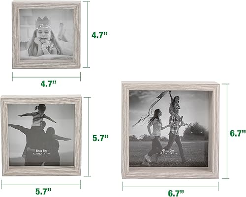 Miniatura 4 de Stonebriar Marcos cuadrados decorativos para galería de pared, madera, gris claro, juego de 3