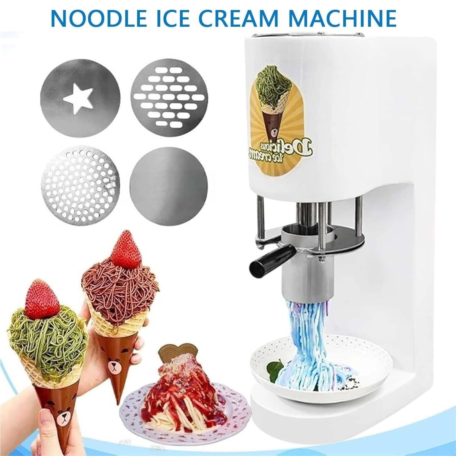 Máquina comercial de fideos para helados con 4 moldes para postres creativos, perfecta para camiones de alimentos y heladerías, fácil de usar y limpiar