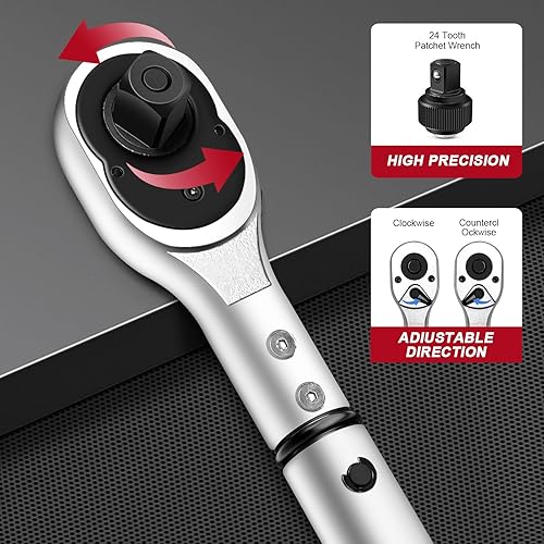 Miniatura 4 de Llave dinamométrica de 34, 100-600ft.lb135.5-815Nm Llave dinamométrica ajustable de alta precisión de doble dirección 34,  3% clic con hebilla para