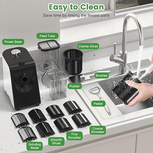 Miniatura 7 de Rallador eléctrico de queso, triturador automático de 250 W, cortador de ensalada con 5 cuchillas para quesos de bloque, ensaladas, verduras, papas,