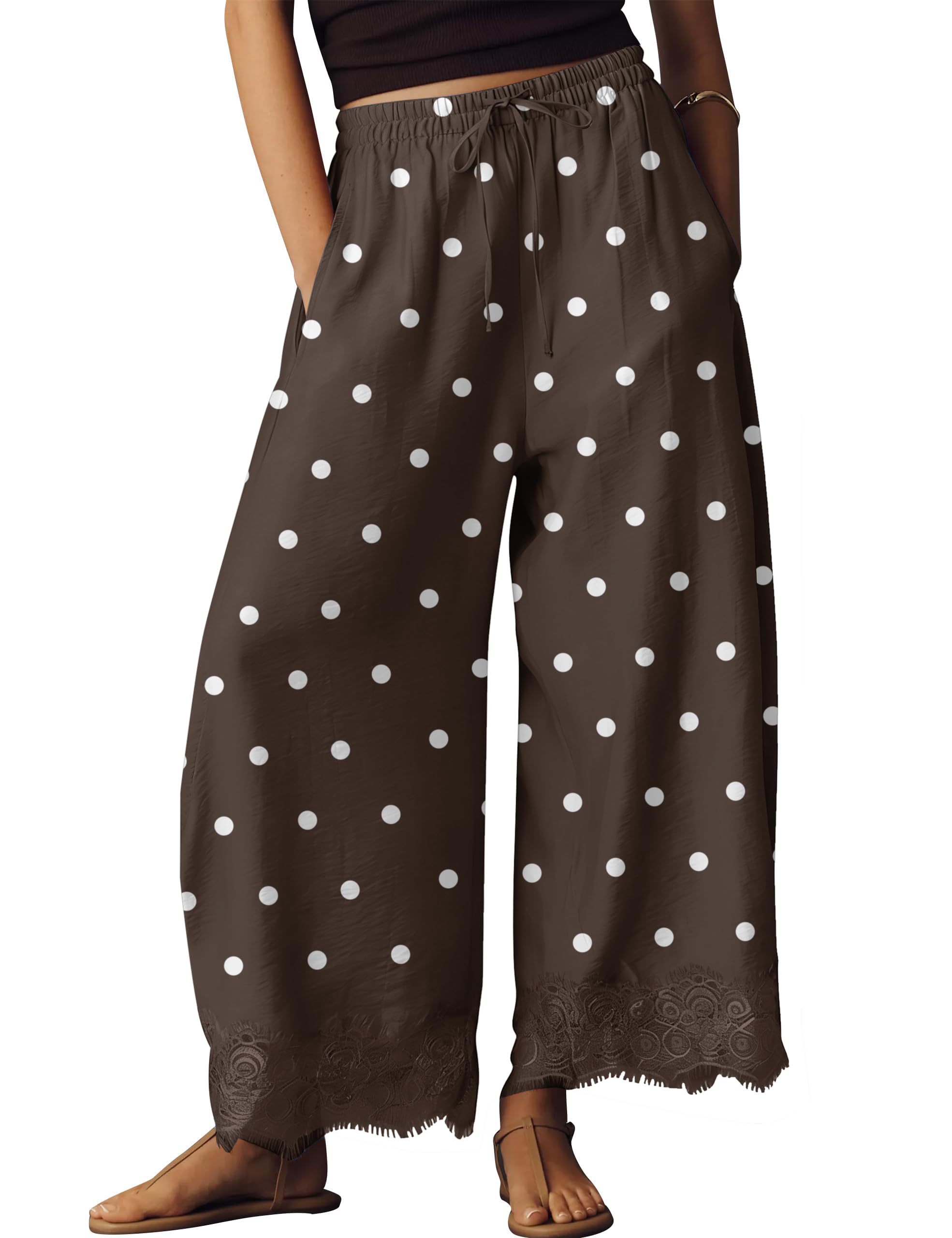 Photo 1 of Ziesexy Women's Polka Dot Wide Leg Cropped Pants MEDIUM