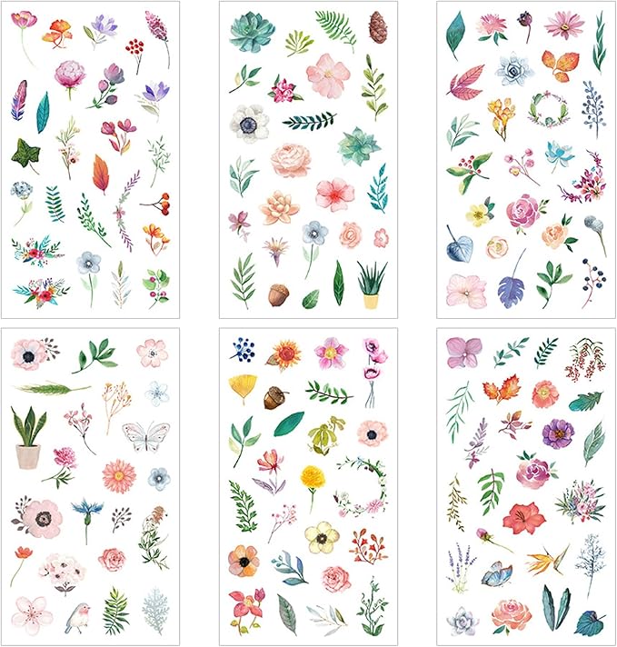 Fyihoxi 18 Fogli Adesivi Per Scrapbooking, Adesivi Scrapbooking Fiori