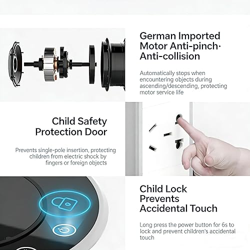 Miniatura 3 de German Technology - Toma de corriente motorizada para encimera, cargador inalámbrico de 15 W, toma de corriente eléctrica de encimera con 3 salidas