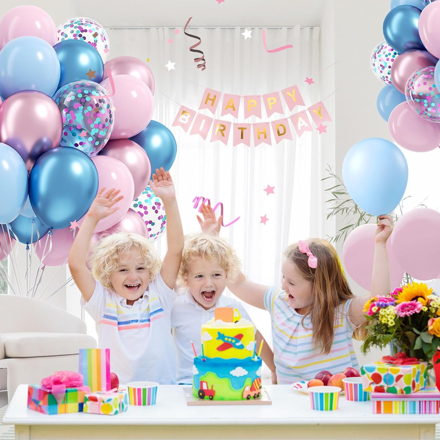 61pcs Pink and Blue Balloons, 12 Inch Macaron and Metallic Blue Pink Latex Party Balloons for Gender Reveal Baby Shower Wedding Bridal Shower Birthday Graduation Party Decorations