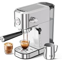 XIXUBX 20 Bar Espresso Machine, Compact Stainless Steel Espresso Maker with Milk Frother and Milk Frothing Pitcher, Coffee Machine for Cappuccino and Latte, 42 oz Water Tank for Home, Office, Silver