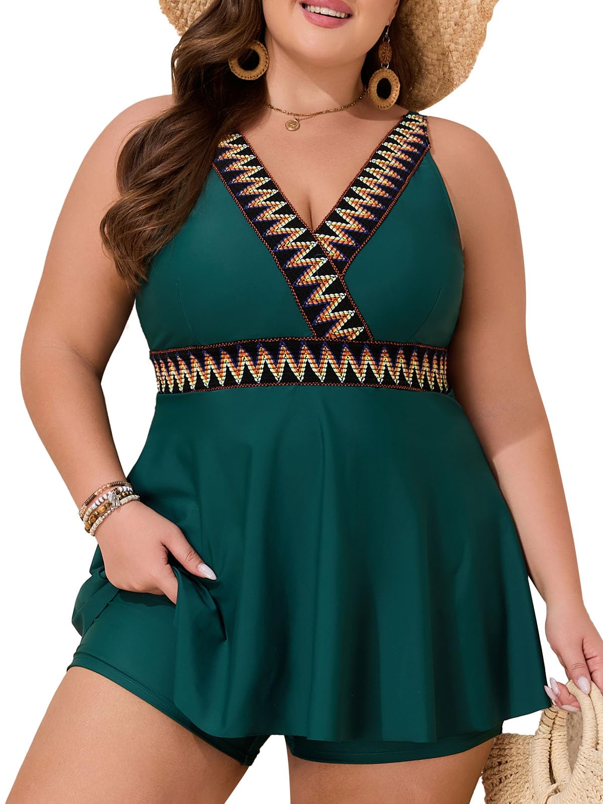 Summer Mae Plus Size Swimsuits for Women Two Piece Bathing Suit with Shorts Flowy Swim Dress Colorblock Tankini Swimwear