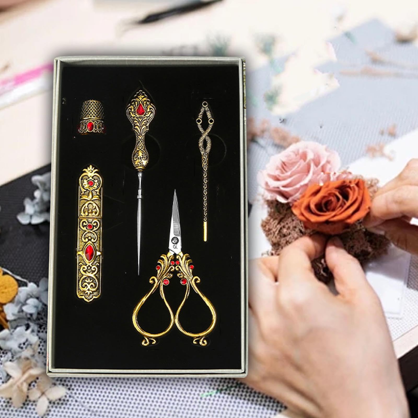 Stickset, Nähset, Nähzubehör für Damen, Stickset, Schneiderschere, Nähscheren Set für, Gold