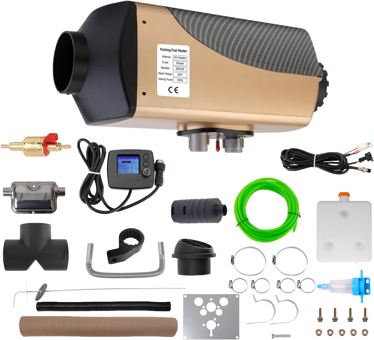 24V 7kW Diesel Heater with LCD Display, Auto Thermostat, Diesel Air Heater with Aviation Plug, Overheat Alarm, Parking Heater with High Altitude Mode, Diesel Fuel Heater for RVs, Trucks, Ships