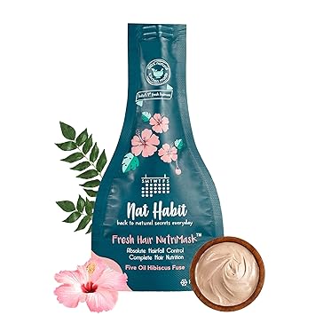 Nat Habit 5-Oil Hibiscus FRESH Hair Mask (NutriMask) | Hair Growth, Hairfall Control & Hair Smoothening | Dry, Frizzy Hair Treatment | Ayurvedic, Herbal | 19 Herbs Heat Soaked | Castor, Coconut, Argan