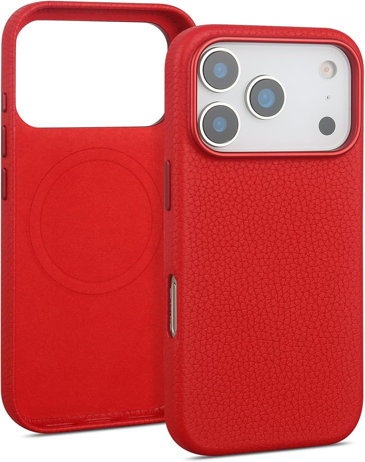 mobee Genuine Leather Case for iPhone 17 Pro (6.3 inch), Pebbled Leather case with Soft Fiber Lining, Lip Screen Protection, Compatible with MagSafe