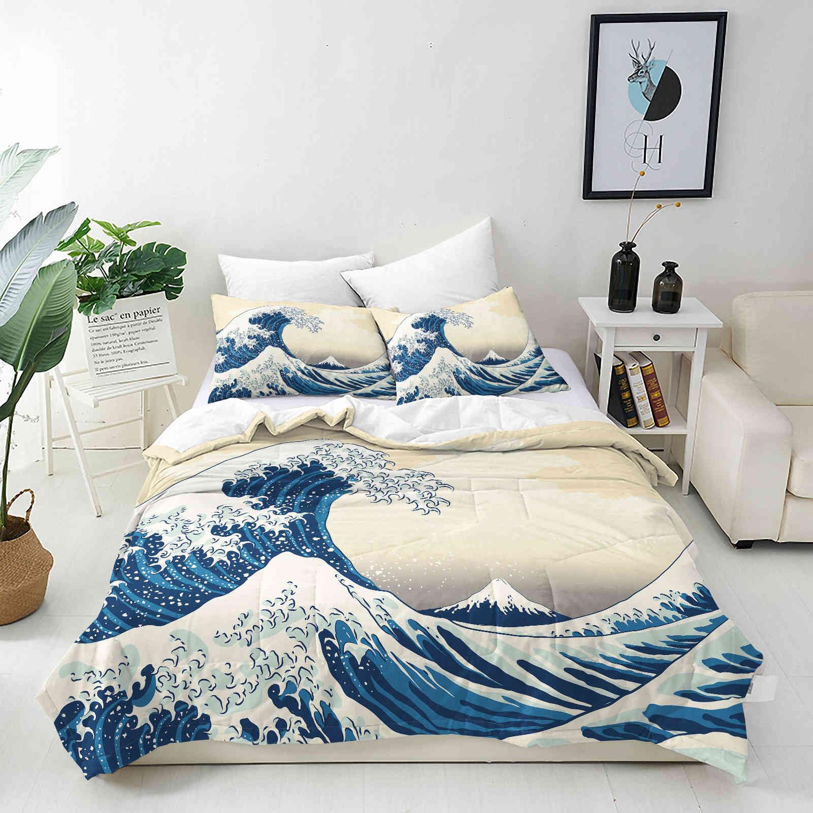 ANHOPE Custom Bedding Set Personalised Size Duvet Cover & Pillowcase Japanese Artwork Big Wave Mountain Fuji Printed Pattern Customized Quilt Cover for Kids Couple Family Birthday Wedding โ image 1