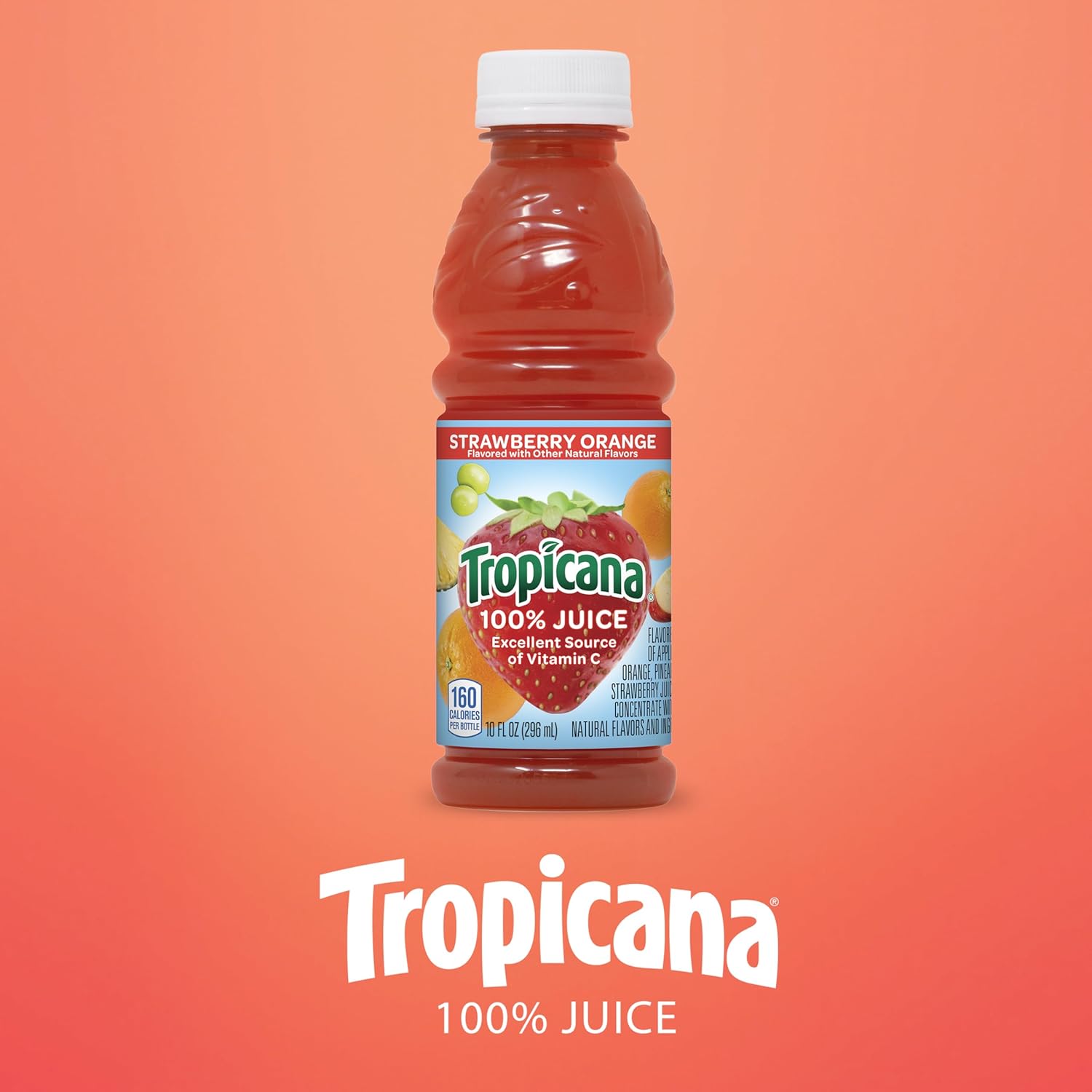 Tropicana 100% Orange Strawberry Juice,�Single Serve, 10 Fl Oz Bottles (Pack of 24) - Real Fruit Juice, Vitamin C, B & E Rich, No Added Sugars, No Artificial Flavors