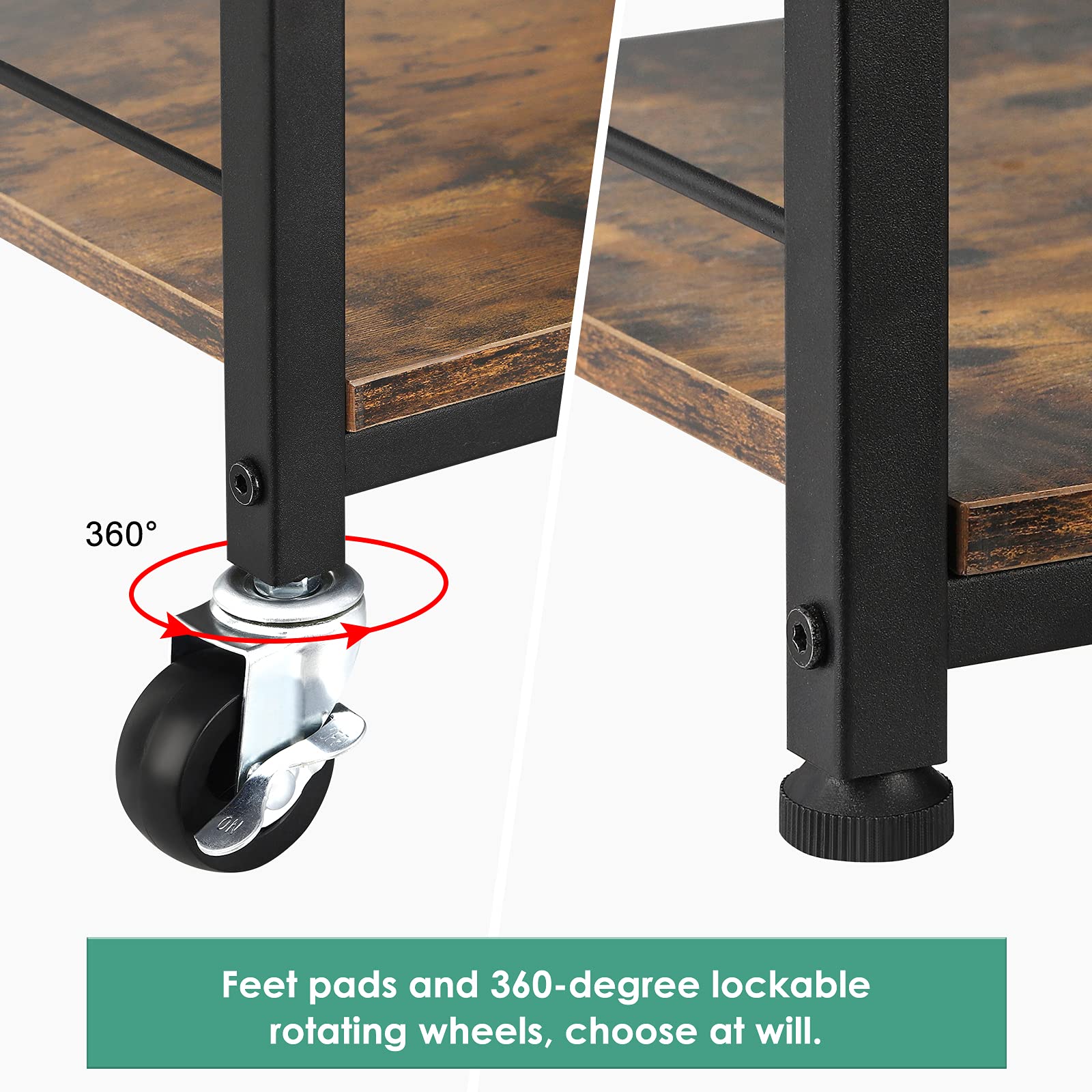 SMIBUY Kitchen Island Chariot à Roulettes Avec Tiroir De Rangement Et Etageres Etagere De Service Utilitaire A 3 Niveaux En Bambou Avec Comptoir En Bois Massif Et Roulettes Verrouillables Naturel
