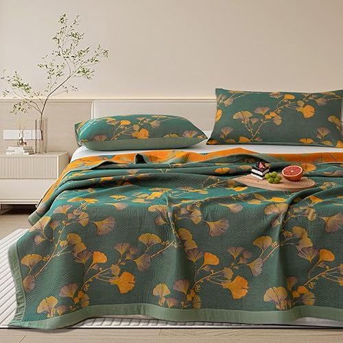 Miniatura 8 de Ginkgo - Juego de ropa de cama tamaño King, reversible, suave, juego de edredón con fundas de almohada, juego de colcha de algodón ligero para todas