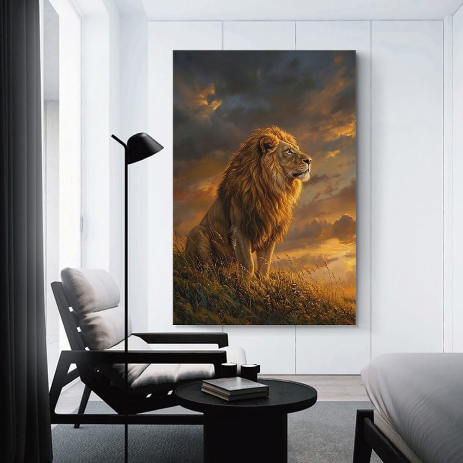 Junmoney Wall Picture Print Majestic Lion at Sunset, 20x30inch(50x75cm), for Living Room, Bedroom Or Home Office, Thoughtful Wall Decor for Art Lovers
