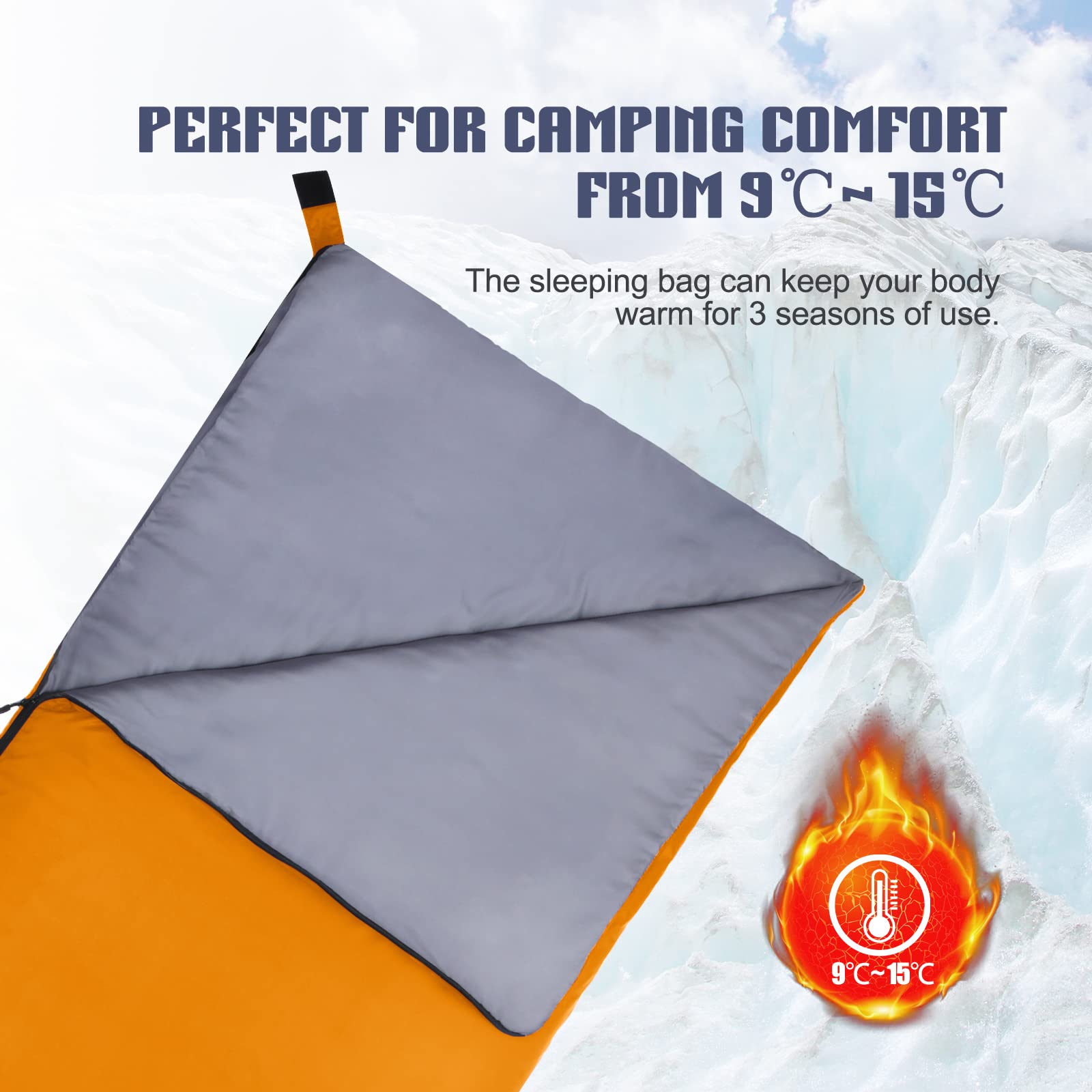 Lixada Sac de Couchage pour Une Personne 3 Saisons léger et Chaud, Utilisation en intérieur et en extérieur pour Enfants, Adolescents et Adultes pour la randonnée, Le Camping et la randonnée