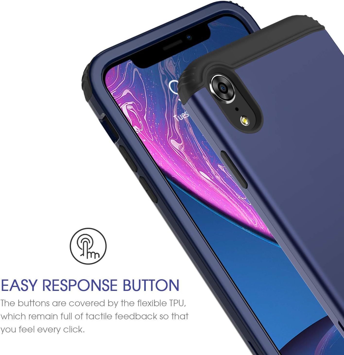 BENTOBEN Case for iPhone XR 6.1" 2018, 3 Layer Full Body Protective Flexible Soft TPU Hard PC Shock Proof Impact Resistant Dust Proof Sturdy Non Slip Men Covers for Apple iPhone XR 6.1 Inch, Navy Blue