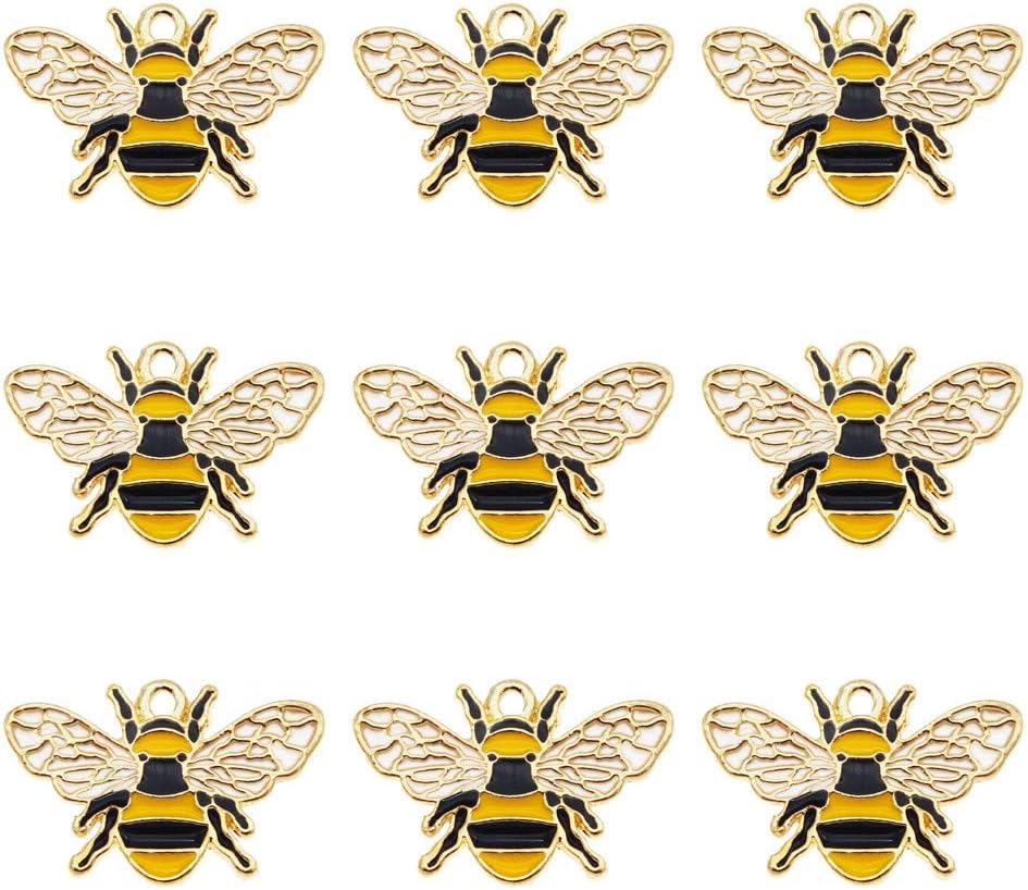 Julie Wang 16pcs Enamel Alloy Honey Bee Charms for Bracelets Earrings Necklaces Pendants Keyrings Keychains Jewellery Making Accessories 26x17mm
