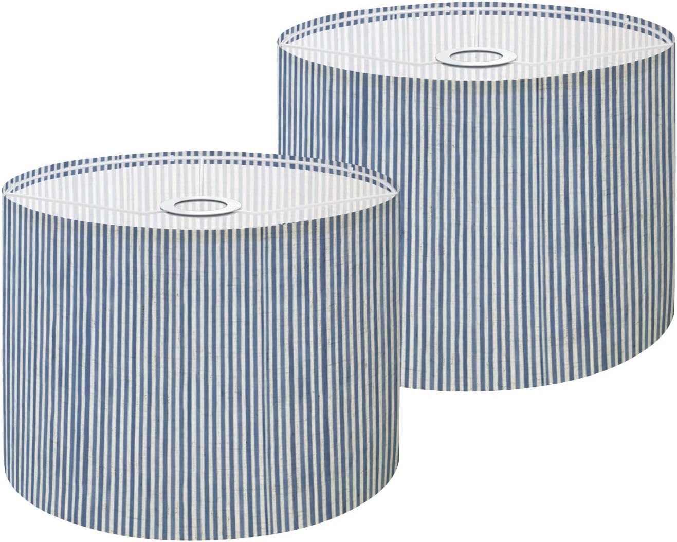Blue Seersucker Chambray Pinstripe Texture Classic Preppy Shirting Drum Lamp Lampshade Set of 2-11" x 11" x 8.9" Vintage Replacement Fabric Lampshades for Table Lamps, Floor Lamps Easy Assembly