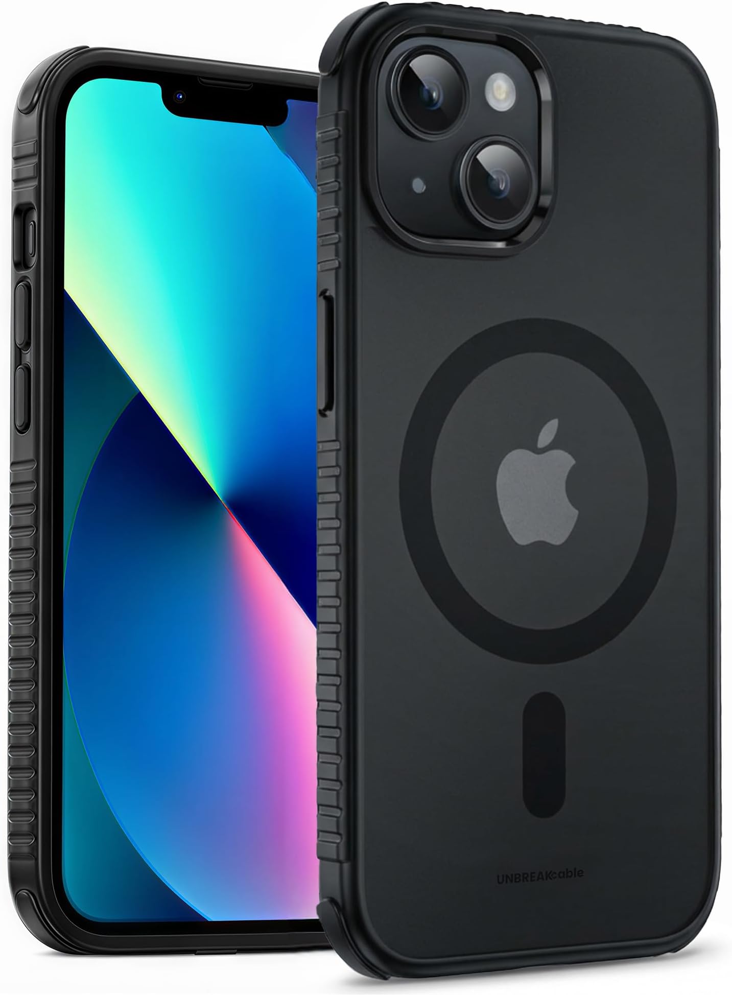 UNBREAKcable Magnetic Case for iPhone 13/ iPhone 14 compatible with MagSafe[Military Grade Shockproof][Non-Slip] Translucent Matte Back& Soft Silicone Airbag Bumper Phone Case for Apple 6.1"– Black