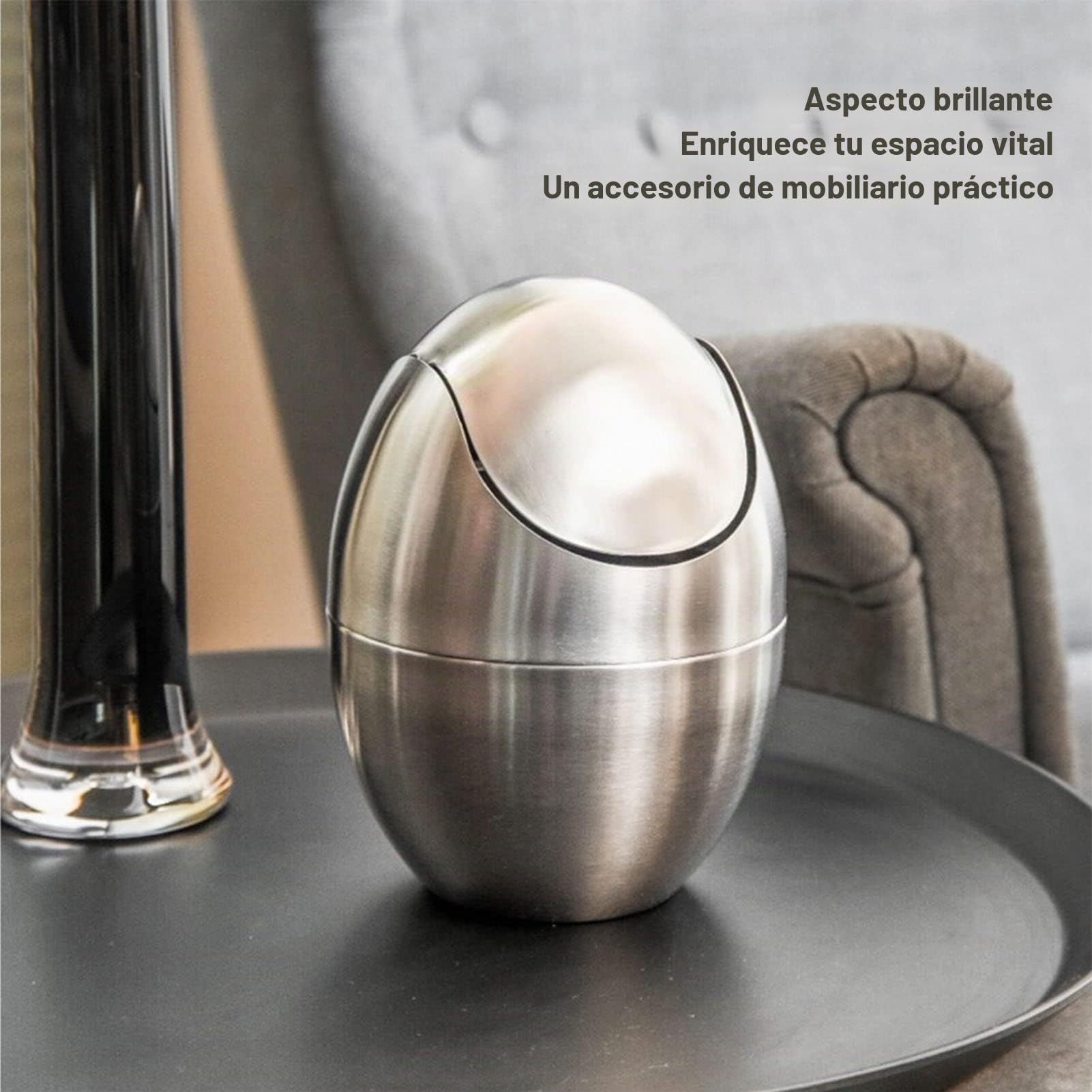Papelera de Mesa con Tapa Basculante, Mini Cubo de Basura de Acero Inoxidable de 1.5 Litros, Papelera de Oficina Pequeña para Hogar, Oficina, Cocina, Dormitorio, Baño
