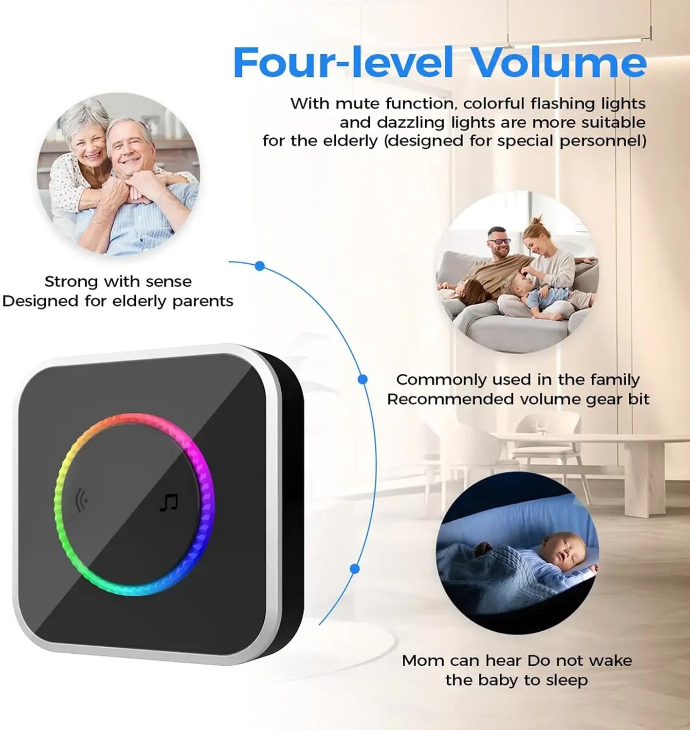 Wireless Doorbell – Easy Installation, Waterproof, 45 Chimes, Colorful LED, 1000FT Range, for Home Office Apartment Classroom (C*1)