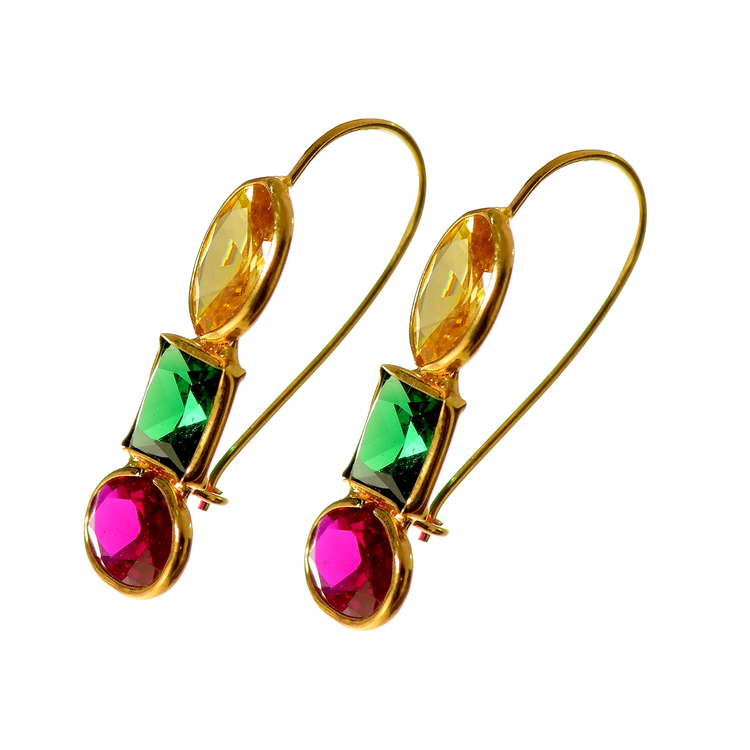 Slayinbyneelima 14k Hallmark Gold Spring Earrings for Girls & Women (Multi-Color Polki Stones) (B0B7SBJJPH) Amazon Price History, Amazon Price Tracker