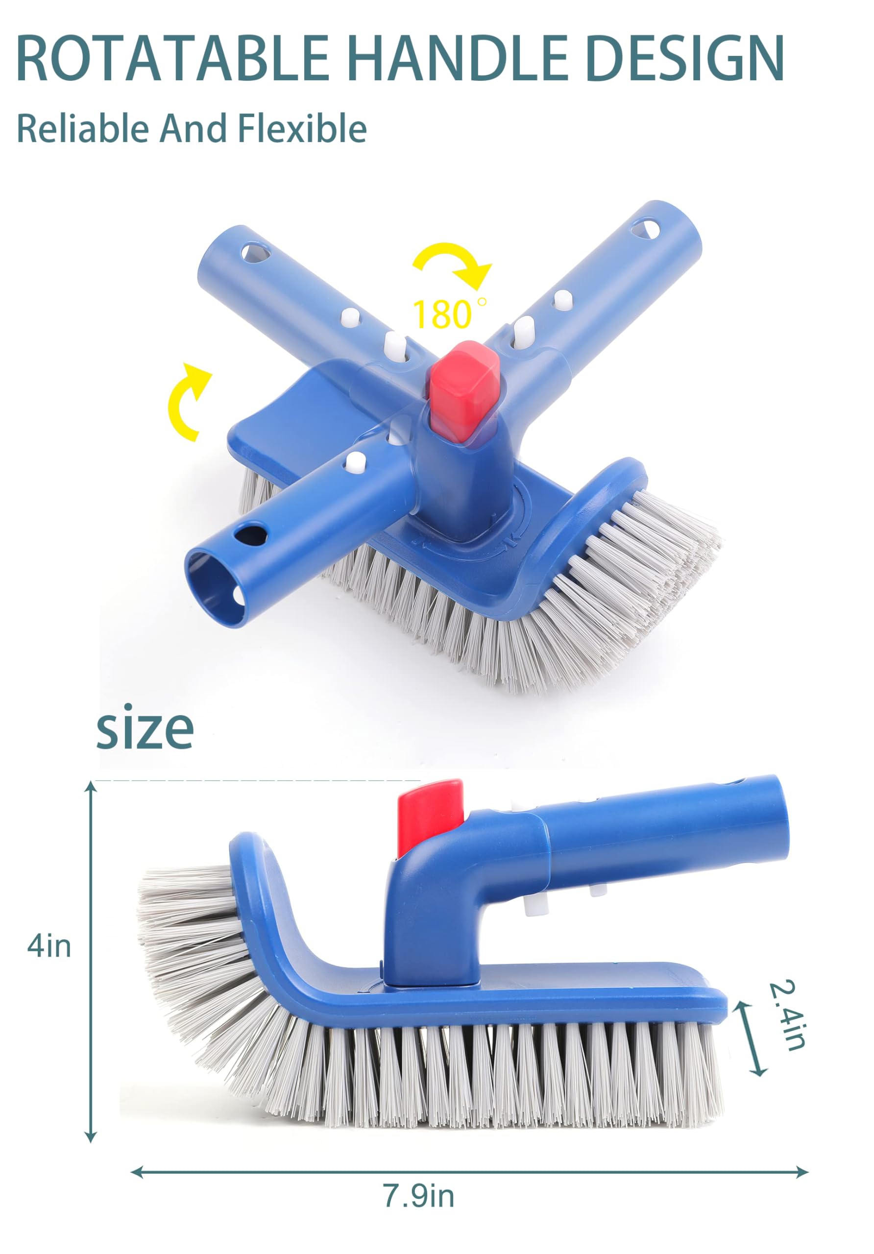 Tête De Brosse Piscine Rotative 180° - Brosse Nettoyage Angle Piscine Sol Spa Avec Poignée