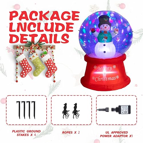 Miniatura 5 de Inflables de Navidad de 5 pies de alto para exteriores, muñeco de nieve en globo de nieve con luces LED giratorias, decoración de patio inflable de