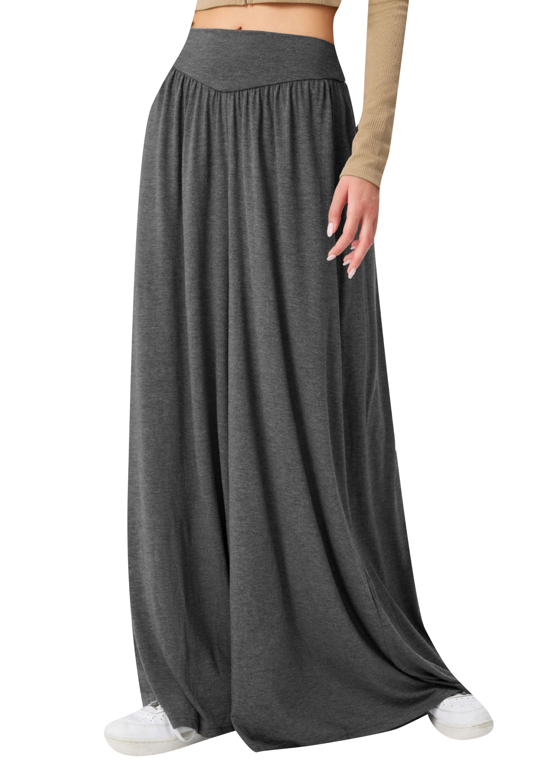 GRASWE Women Palazzo Pants Elastic High Waist Baggy Trousers Summer Casual Wide Leg Pants