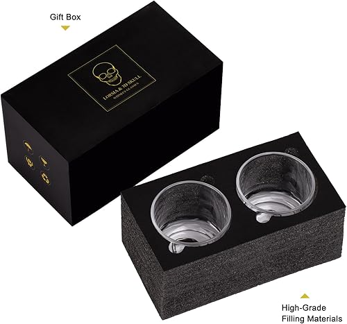 Miniatura 5 de Vasos de whisky de calavera de cristal soplados a mano, juego de 2 vasos de bourbon en caja de regalo, vasos antiguos de 10 onzas para whisky,