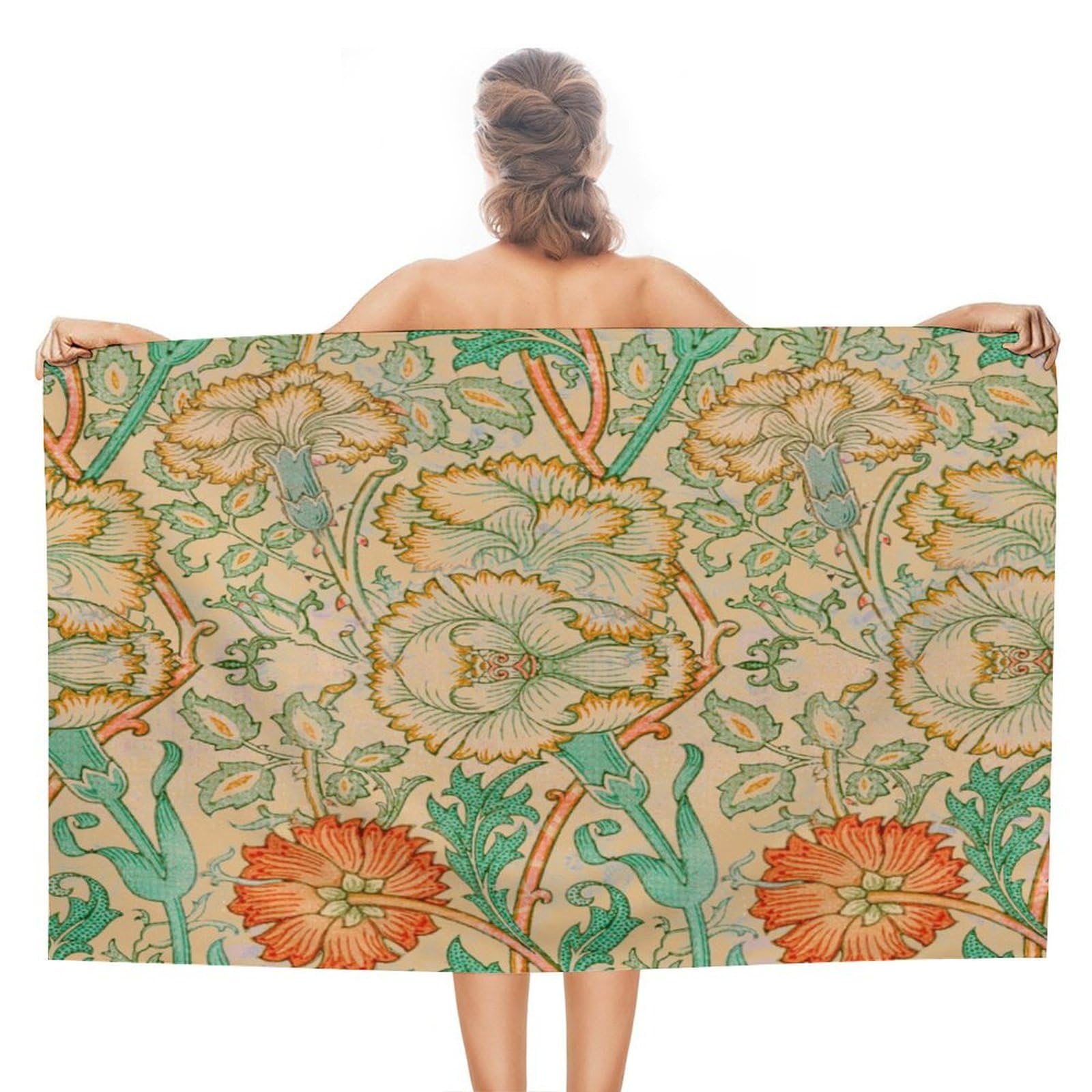 COALHO Abstract Mid Century William Morris Theme Beach Towel For Adults Oversized-51 x31,Vintage Boho Mystic Autumn Garden Florals Green Leaves Beach Towel Lightweight Quick Drying Absorbent Towel