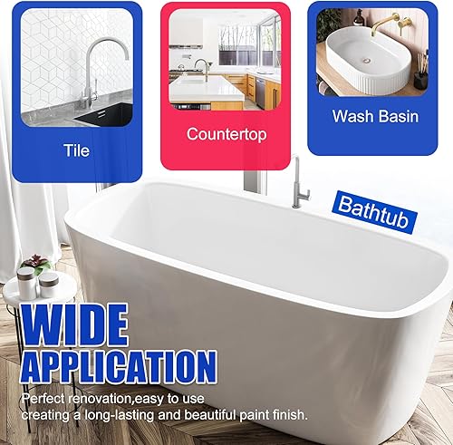Miniatura 5 de Kit de reacabado de bañera y azulejos, pintura blanca semibrillante de 35 onzas con herramientas para bañera, fregadero y encimera para baño,