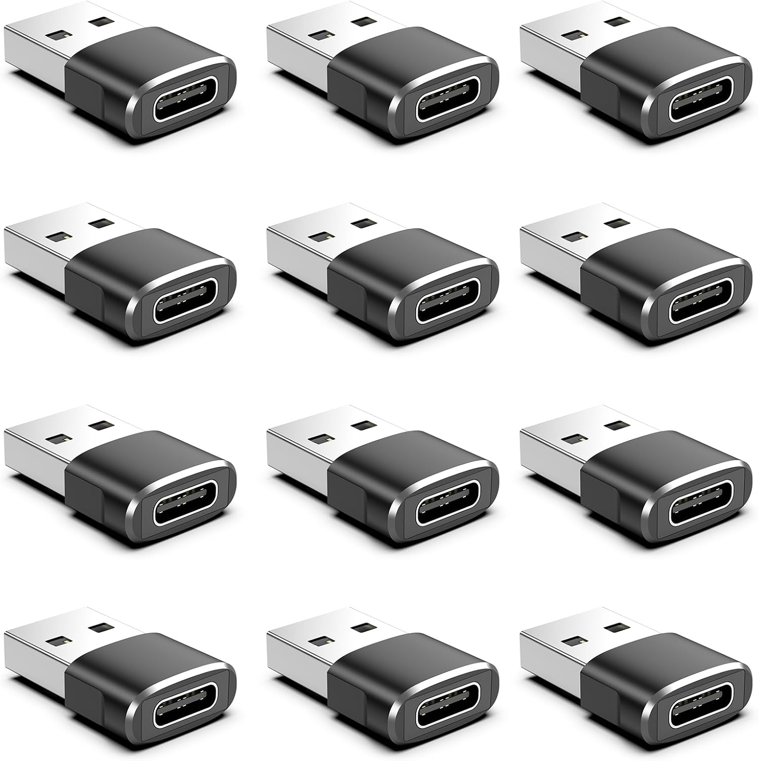 12-Pack USB to USB C Adapter,USBA Male to Type C Female Car Charger Adapter,USBC Converter for iPhone 17 16 Pro Max 15 14 Plus,iWatch Ultra SE 9 10,iPad Air,Samsung Galaxy S25,Car,Xbox,Black
