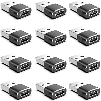 12-Pack USB to USB C Adapter,USBA Male to Type C Female Car Charger Adapter,USBC Converter for iPhone 17 16 Pro Max 15 14 Plus,iWatch Ultra SE 9 10,iPad Air,Samsung Galaxy S25,Car,Xbox,Black