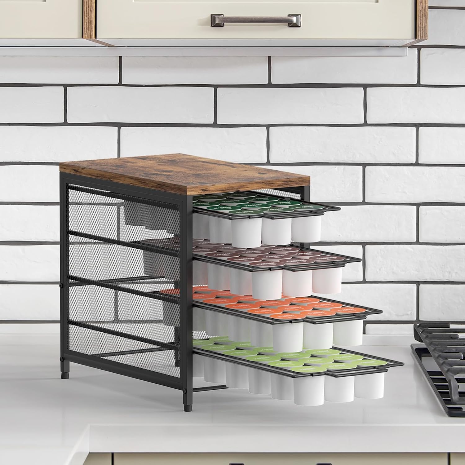 K Cups Drawer Organizer 72 Capacity Coffee Pod Drawer Holder K Cups Holders for Counter Coffee Pod Storage with Sliding Baskets 4 Tier for Home, Office, Kitchen