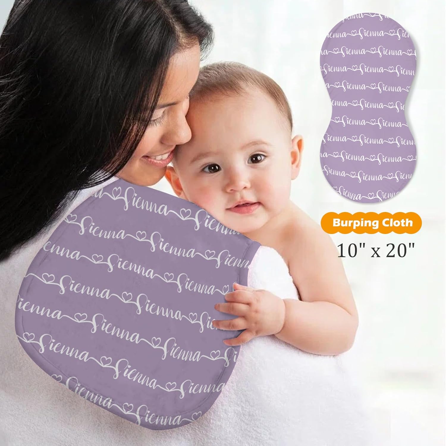 Custom Baby Nursing Swaddling Set: Personalized Custom Name Light Purple Swaddle Blanket Car Seat Cover Bow Headband Hat Nursing Pillow for Infant Girl Love Heart Pattern