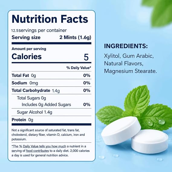 DC24 DAILY CARE 100% Xylitol Natural Peppermint Mints, 25 Pcs, 4 Packs