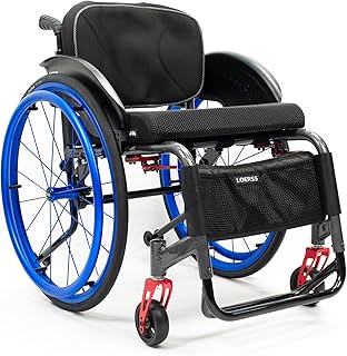 Lightweight Transport Wheelchair,Ultralight Transit Travel Wheelchair,Aluminium Sports Wheelchair,Portable Self-Propelled Wheelchair,Quick Releasefor Rear Wheel,Manual Brake,Storage Bag,Seat Belt(Blue